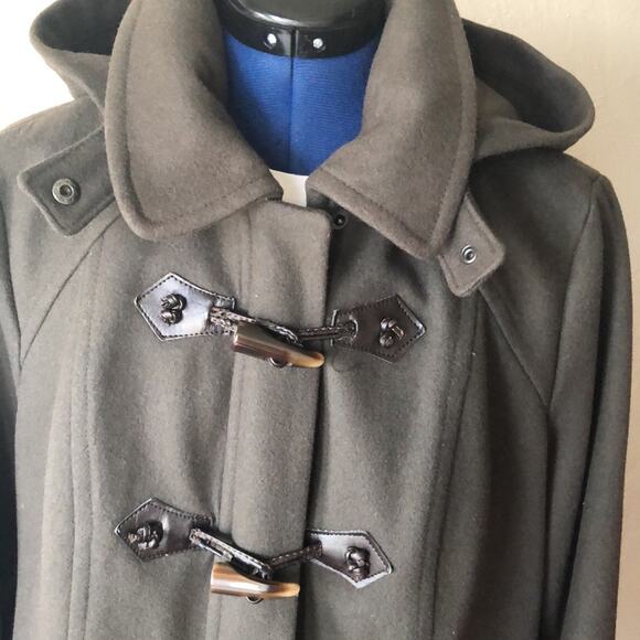 Esprit Olive Green Heavy Hooded Wool Blend Winter Coat - Picture 2 of 9